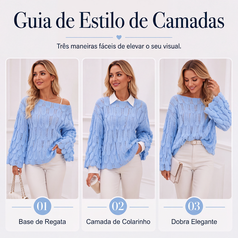 ✨👚Suéter de tricô solto com aberturas para mulher