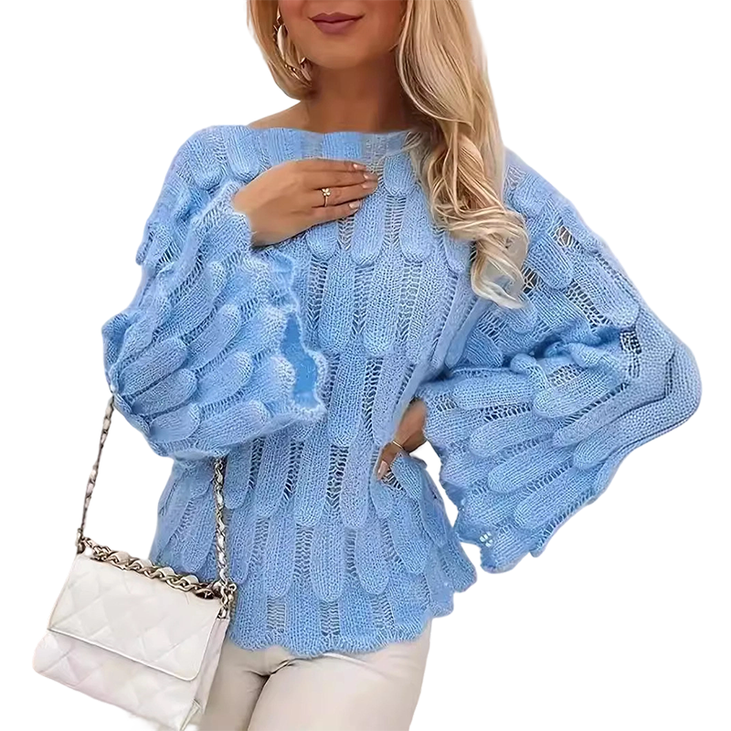 ✨👚Suéter de tricô solto com aberturas para mulher
