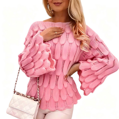 ✨👚Suéter de tricô solto com aberturas para mulher