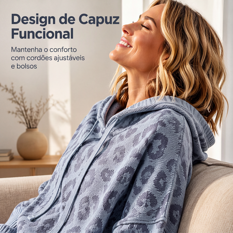✨👚Moletom feminino de tricô com estampa de leopardo
