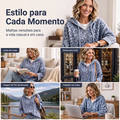 ✨👚Moletom feminino de tricô com estampa de leopardo