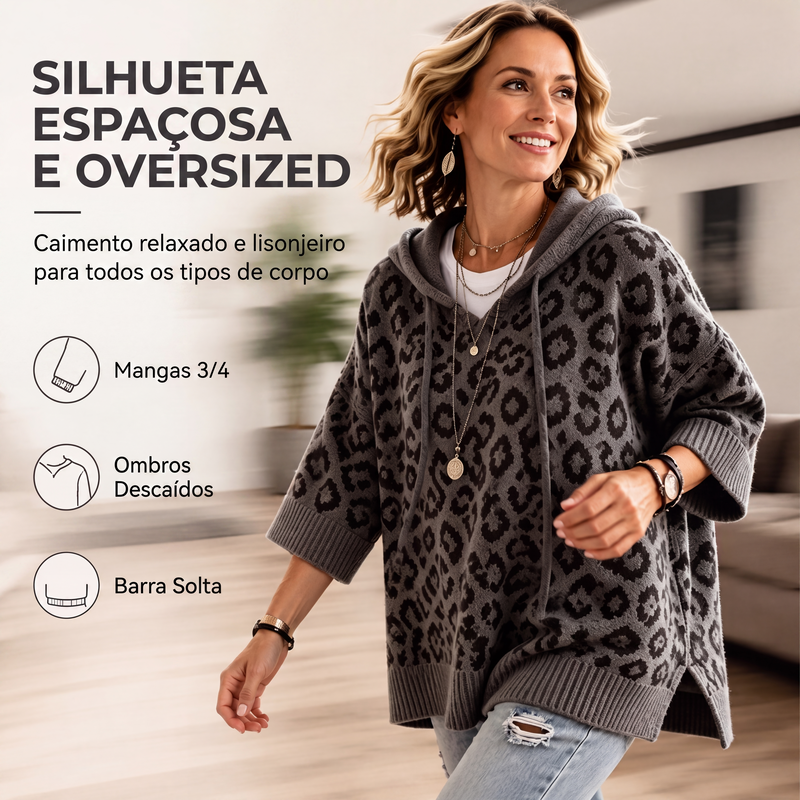 ✨👚Moletom feminino de tricô com estampa de leopardo