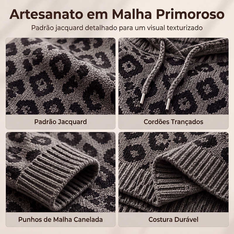 ✨👚Moletom feminino de tricô com estampa de leopardo