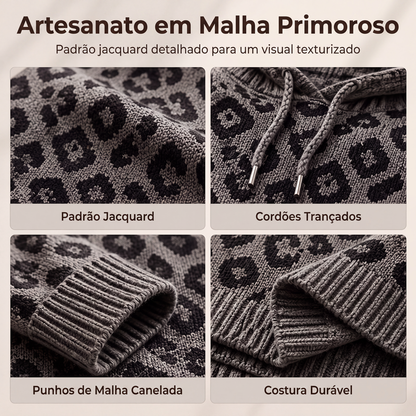 ✨👚Moletom feminino de tricô com estampa de leopardo