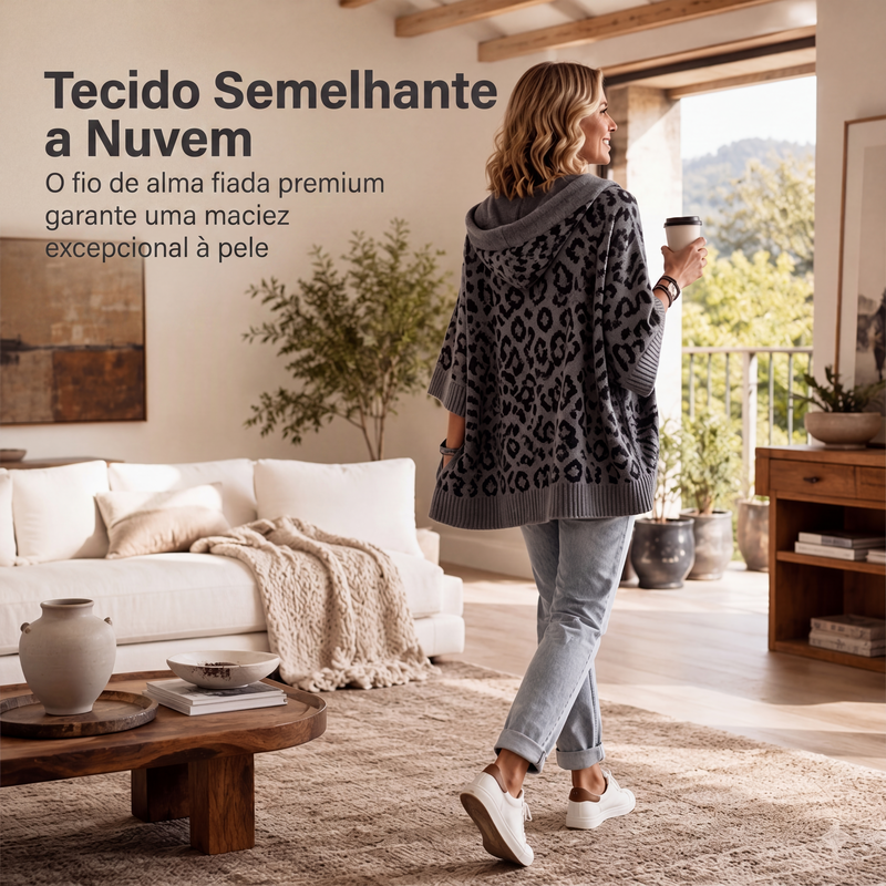 ✨👚Moletom feminino de tricô com estampa de leopardo