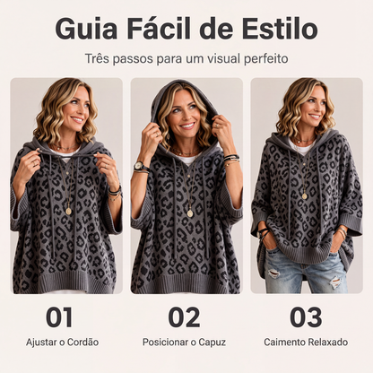 ✨👚Moletom feminino de tricô com estampa de leopardo