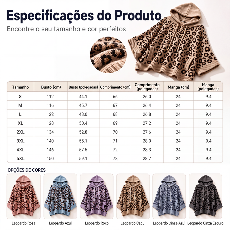 ✨👚Moletom feminino de tricô com estampa de leopardo