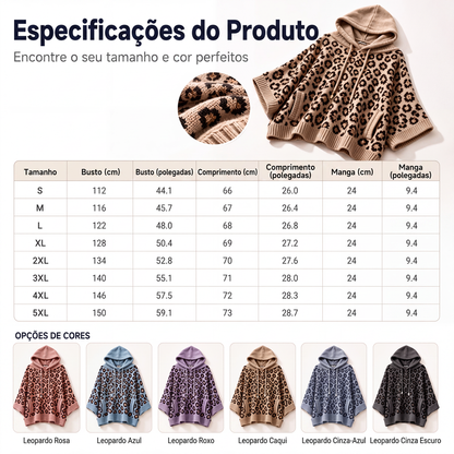 ✨👚Moletom feminino de tricô com estampa de leopardo