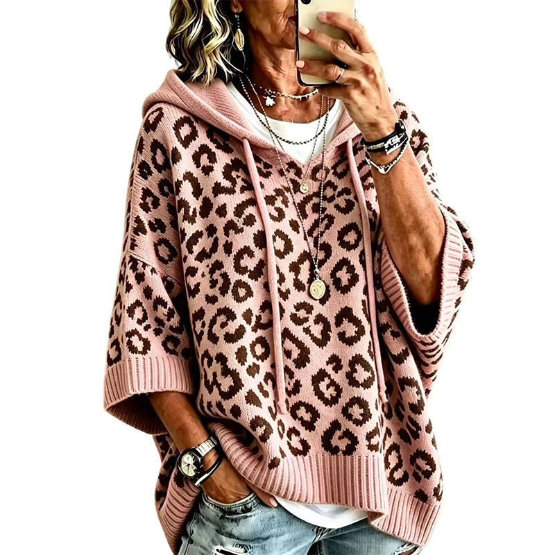 ✨👚Moletom feminino de tricô com estampa de leopardo