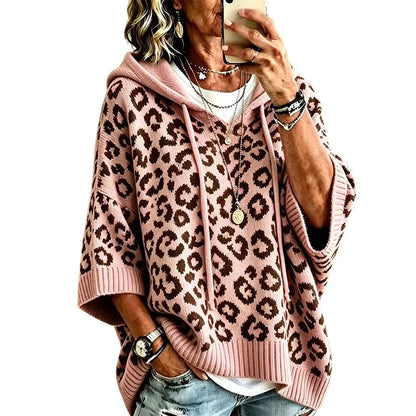 ✨👚Moletom feminino de tricô com estampa de leopardo