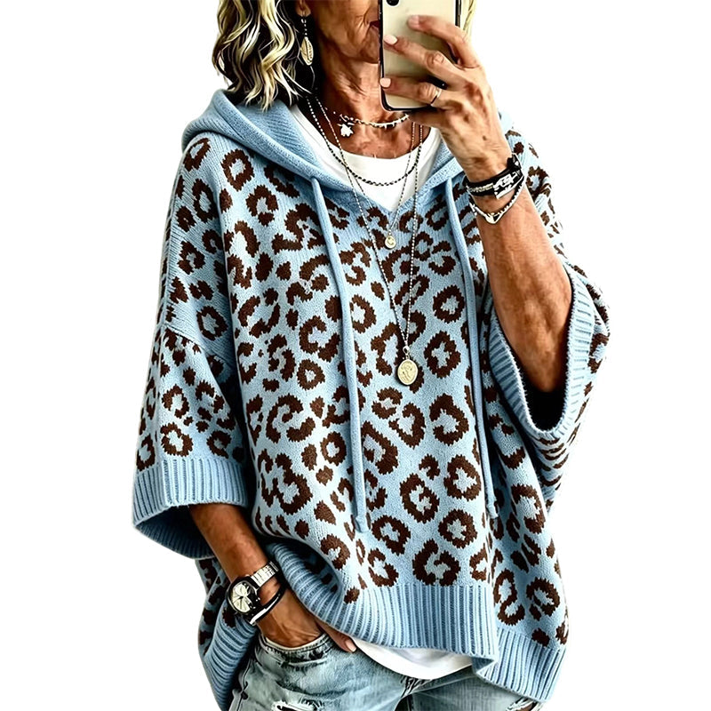 ✨👚Moletom feminino de tricô com estampa de leopardo