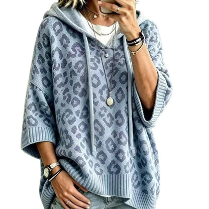 ✨👚Moletom feminino de tricô com estampa de leopardo