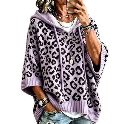 ✨👚Moletom feminino de tricô com estampa de leopardo