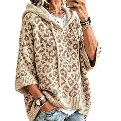 ✨👚Moletom feminino de tricô com estampa de leopardo