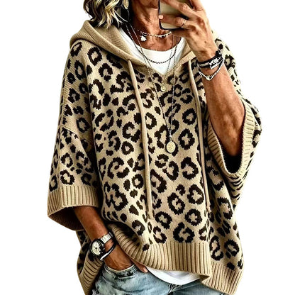 ✨👚Moletom feminino de tricô com estampa de leopardo