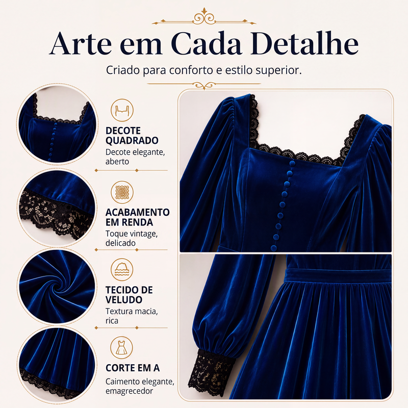 ✨👗Vestido de veludo com decote quadrado vintage feminino
