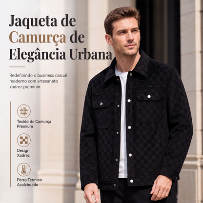 Jaqueta xadrez de camurça sintética masculina