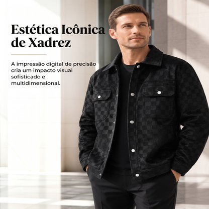 Jaqueta xadrez de camurça sintética masculina