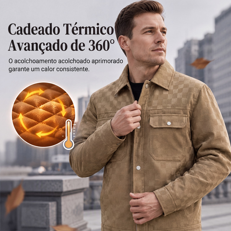 Jaqueta xadrez de camurça sintética masculina