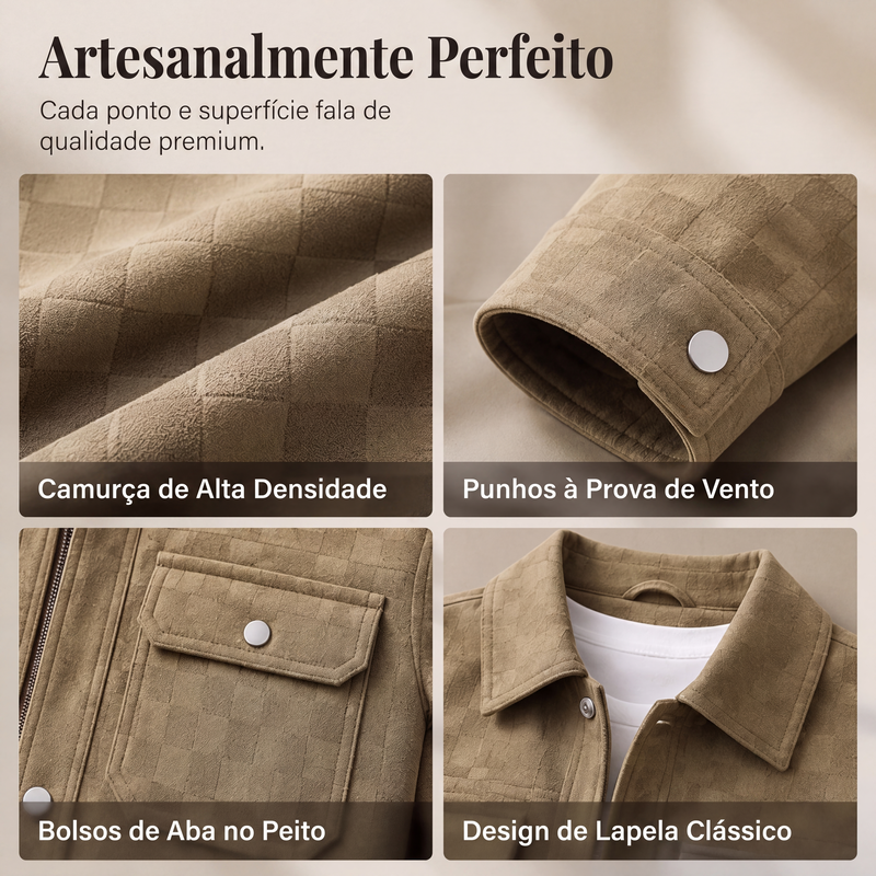 Jaqueta xadrez de camurça sintética masculina