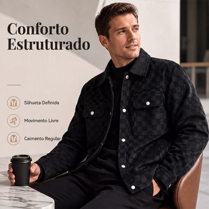 Jaqueta xadrez de camurça sintética masculina