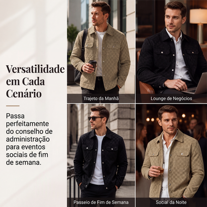 Jaqueta xadrez de camurça sintética masculina