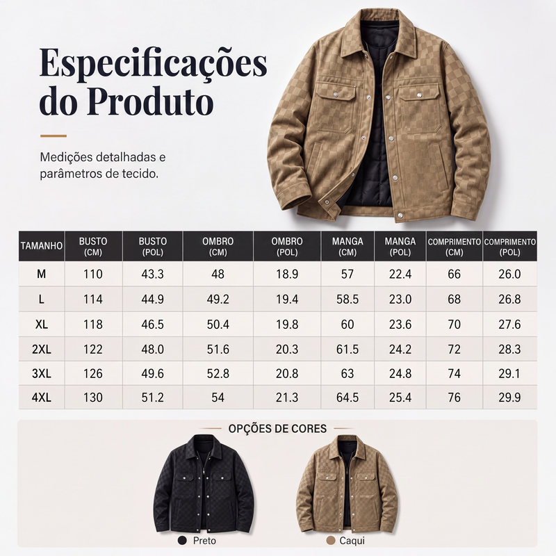 Jaqueta xadrez de camurça sintética masculina