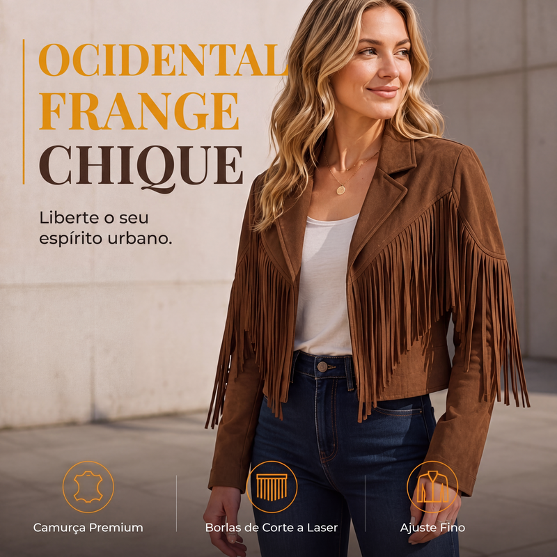 Jaqueta casual feminina de manga longa com franjas