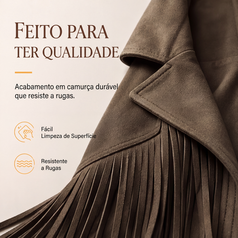 Jaqueta casual feminina de manga longa com franjas