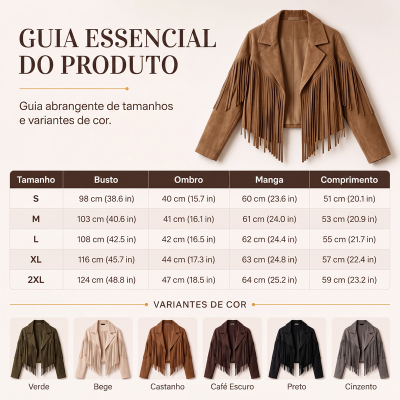 Jaqueta casual feminina de manga longa com franjas