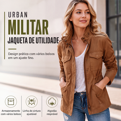 Jaqueta utilitária feminina com bolsos