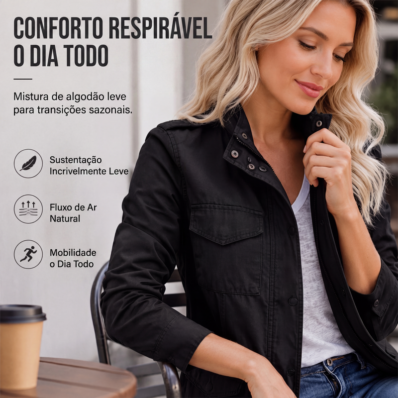 Jaqueta utilitária feminina com bolsos
