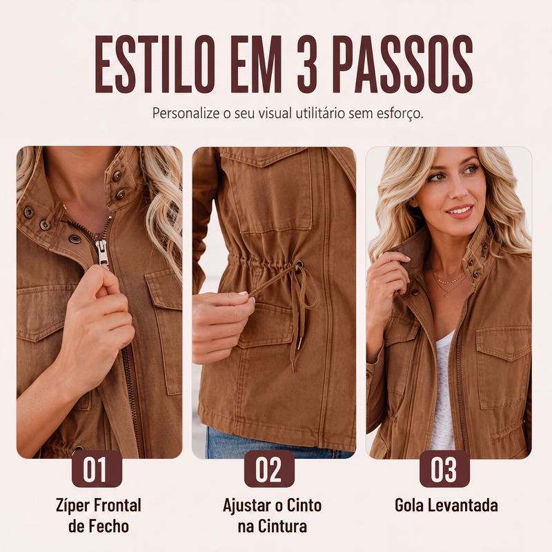 Jaqueta utilitária feminina com bolsos
