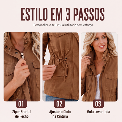 Jaqueta utilitária feminina com bolsos