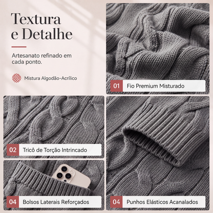 Cardigan de tricot feminino longo com capuz e bolsos