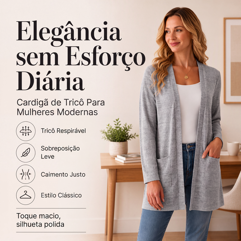 ✨👚Cardigan casual de mulher com abertura frontal e bolsos