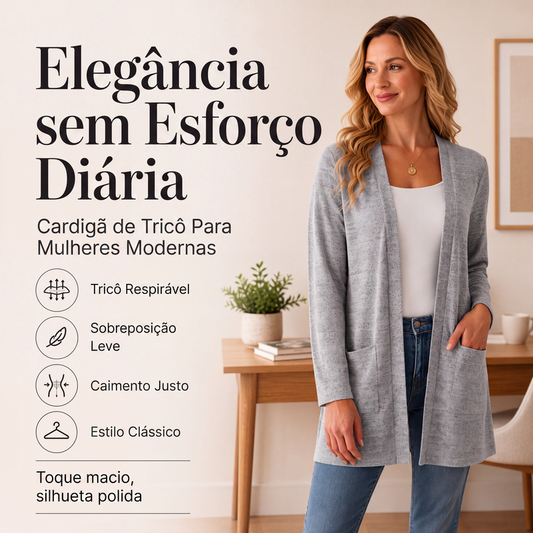 ✨👚Cardigan casual de mulher com abertura frontal e bolsos