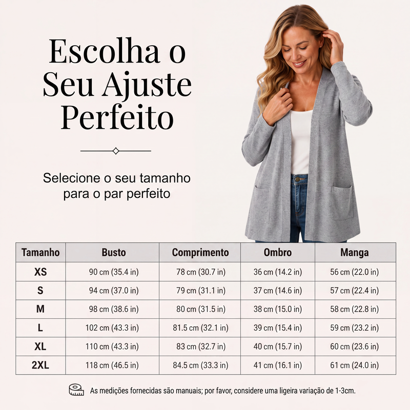 ✨👚Cardigan casual de mulher com abertura frontal e bolsos
