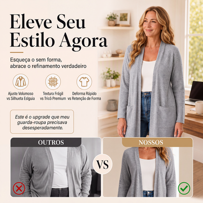 ✨👚Cardigan casual de mulher com abertura frontal e bolsos