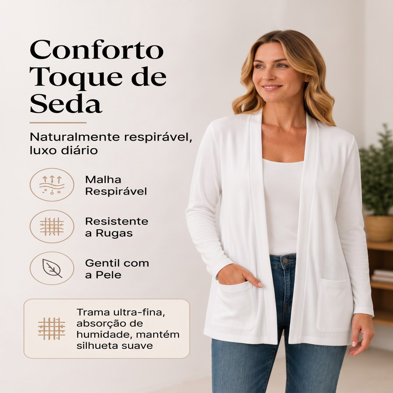 ✨👚Cardigan casual de mulher com abertura frontal e bolsos