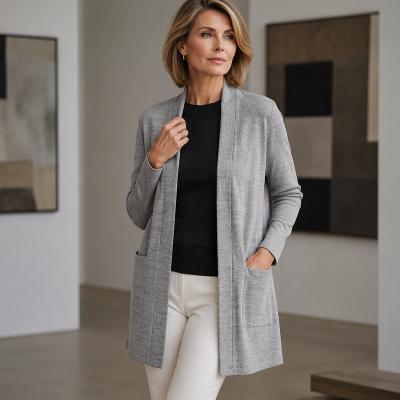 ✨👚Cardigan casual de mulher com abertura frontal e bolsos