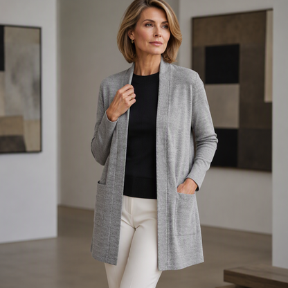 ✨👚Cardigan casual de mulher com abertura frontal e bolsos