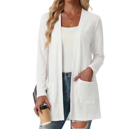 ✨👚Cardigan casual de mulher com abertura frontal e bolsos