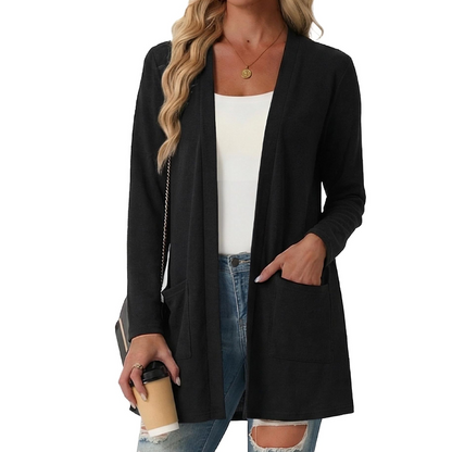 ✨👚Cardigan casual de mulher com abertura frontal e bolsos