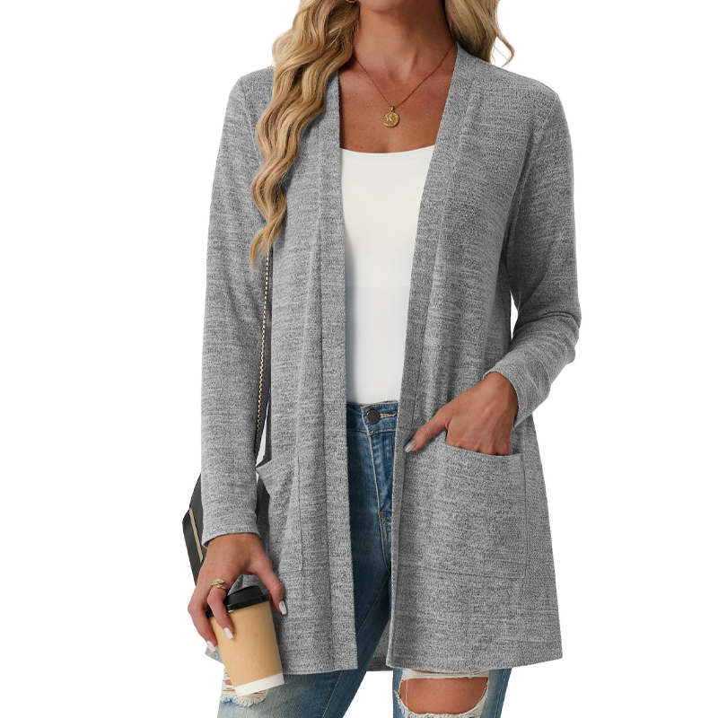 ✨👚Cardigan casual de mulher com abertura frontal e bolsos