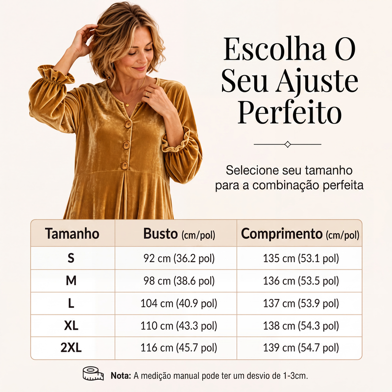 ✨👗Vestido longo de veludo elegante para mulher com manga de folho