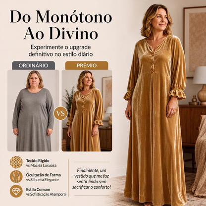 ✨👗Vestido longo de veludo elegante para mulher com manga de folho