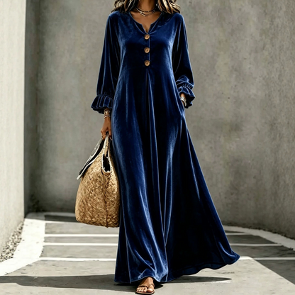 ✨👗Vestido longo de veludo elegante para mulher com manga de folho