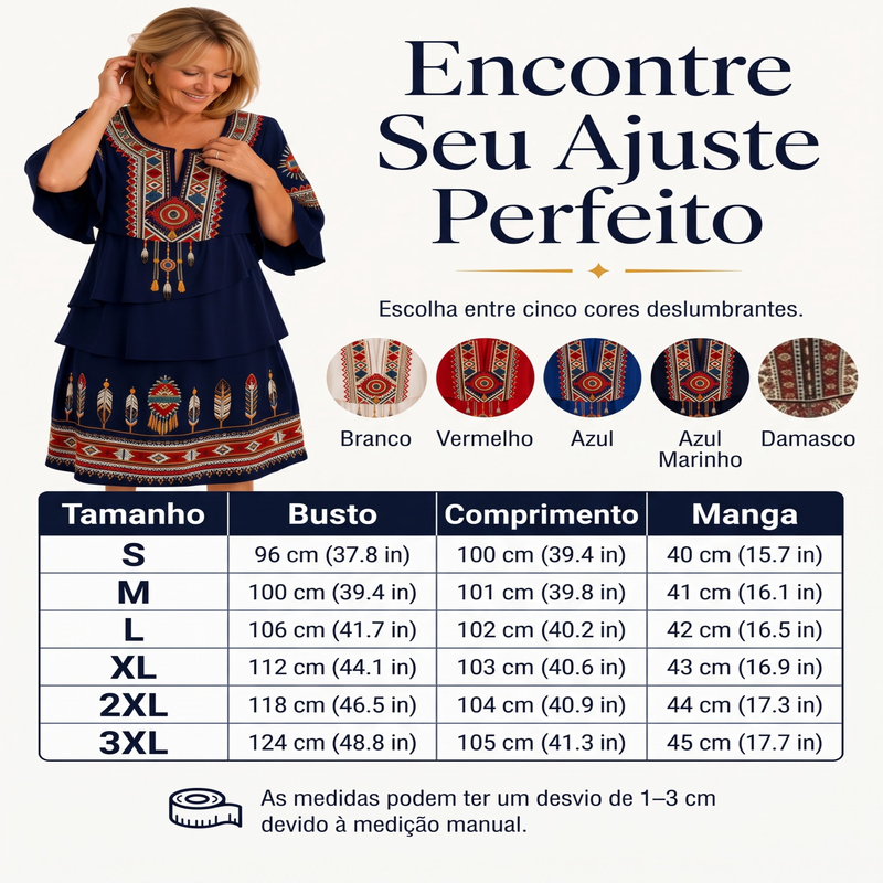 ✨👗Vestido feminino vintage com estampa étnica e camadas