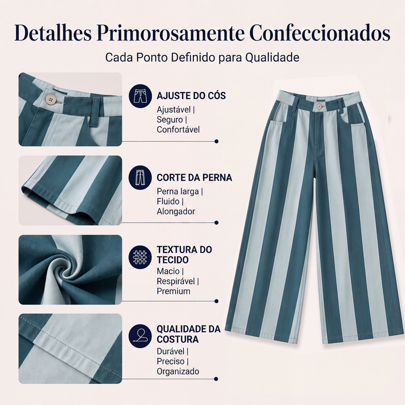 ✨👗Calças casuais listradas de perna larga para mulher